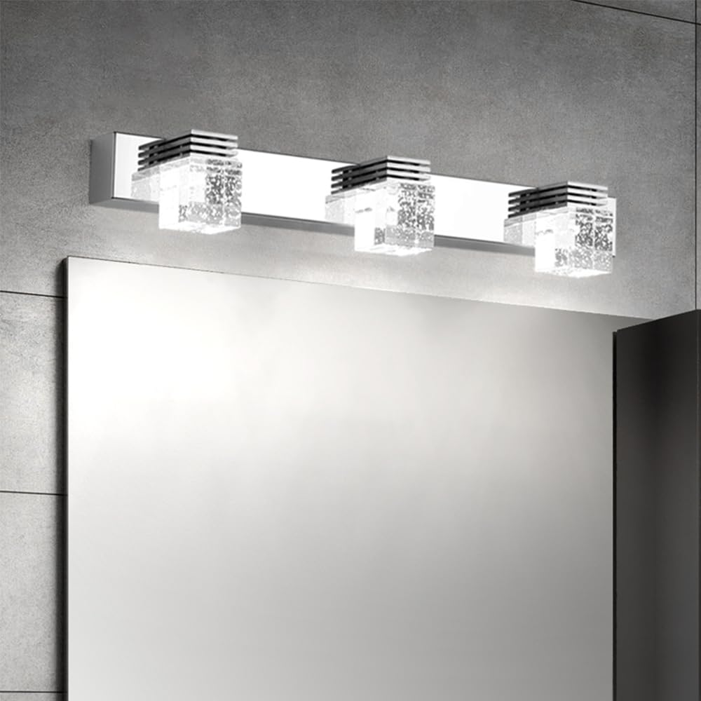Mengjay Lámpara de Pared Led,Aplique de pared Moderno Interior,Aplique Espejo Baño LED,Espejo Iluminación para Salón, Pasillo, Estar,Comedor, Cromo (6000K, 3 cabezas)
