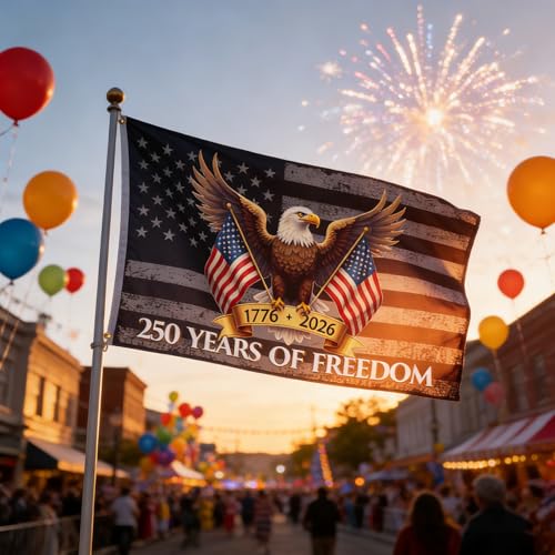 250th Anniversary Flag 3x5 FT American Celebration 250 Years Flags Outdoor Decor with Canvas Header Brass Grommets for Front Door Porch Wall Yard Garden Decoration (Black Gray) by Veworn - Image 7