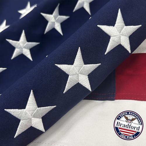Bradford Cotton American Flag 3x5 ft for Outside Heavy Duty Embroidered America USA Flags Soft Cloth Material Vivid Color US United State Flag with 2 Brass Grommets