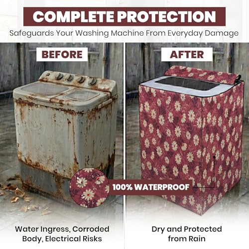 Image of DREAM CARE Waterproof & Dustproof Washing Machine Cover Top Load & Semi Automatic Suitable for 6 kg, 6.2 kg, 6.5 kg (80 x 86 x 51 cms)