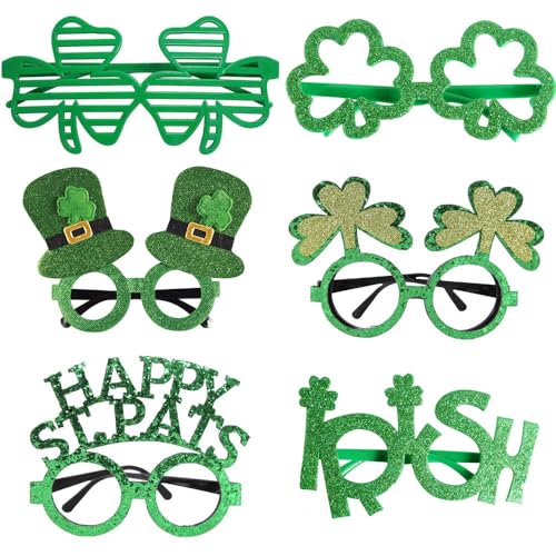 BaronHong St. Patrick's Day Glasses Headbands Party Favors,Irish Green Shamrock Clover Costume Eyeglasses Selfie Photo Booth (6-pack,M)