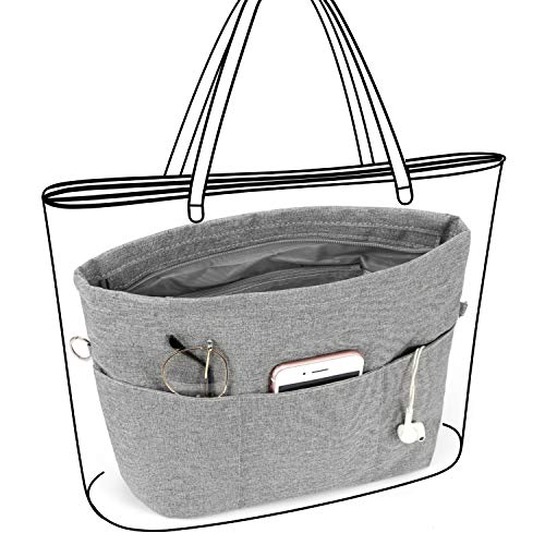 Image of VANCORE Purse Bag Organizer Insert with 13 Pockets, Handbag and Tote Bag Inside Shaper with Zipper (Grey, Large)
