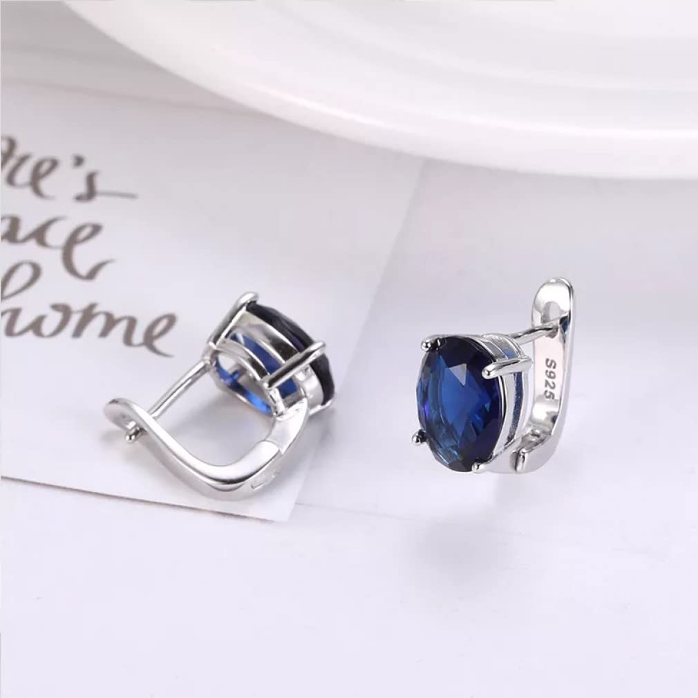 HLTYGWX Edelstein Ohrclips Damen Silber 925 Schmuck Blau/Weiß Lab Diamant Hochzeit Ohrringe