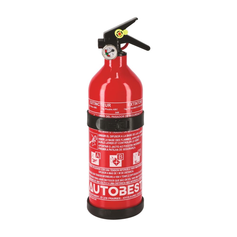 Autobest Extincteur 1kg à poudre classe ABC avec manomètre