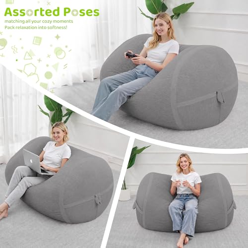 Image of 4FT Bean Bag Chair 4'Big Bean Bag Chairs with Adults, Large Beanbag Chair | Bean bag Lounger with Machine Washable Cover Fine Corduroy Fabric, Comfy Chairs for Living Room Bedroom Dorm, Lightgrey