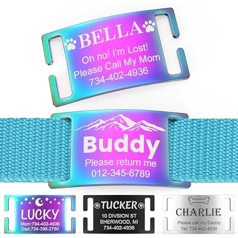 YEHANTI Dog Tags Personalized for Pets, Silent Slide On Pet ID Tags for Large Small Dogs and Cats, Durable Stainless Steel Custom Dog Tags with Icons, Engraved Dog Collar Name Tags (S, Rainbow) Cover