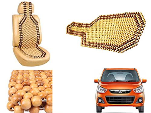 Image of Car Bead Seat Wooden Beads Cushion Cover Pad for Maruti Suzuki Alto K10 New, Acupressure Sitting Seat Cover | Cream Color - Pack of 1
