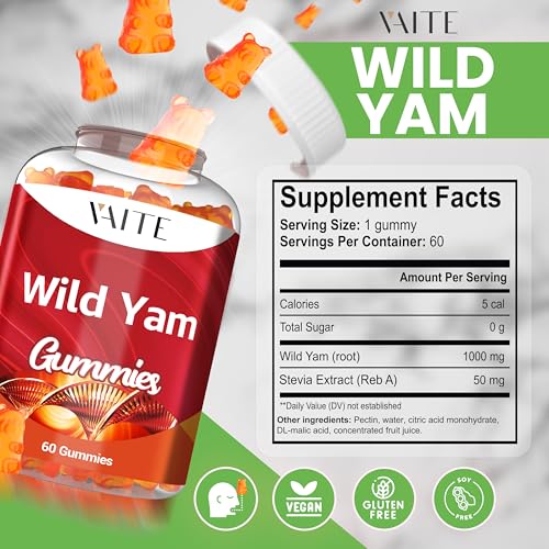 Image of Wild Yam Root Gummies 1000mg - Dioscorea Villosa Herbal Supplement for Women - Menopause & Hormonal Balance Support - Supports Womens Wellness - Non-GMO, Gluten-Free, Vegan - 60 Chewables