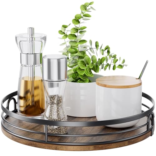 LAMU 11'' Lazy Susan Turntable Organizer for Cabinet, Round Wood