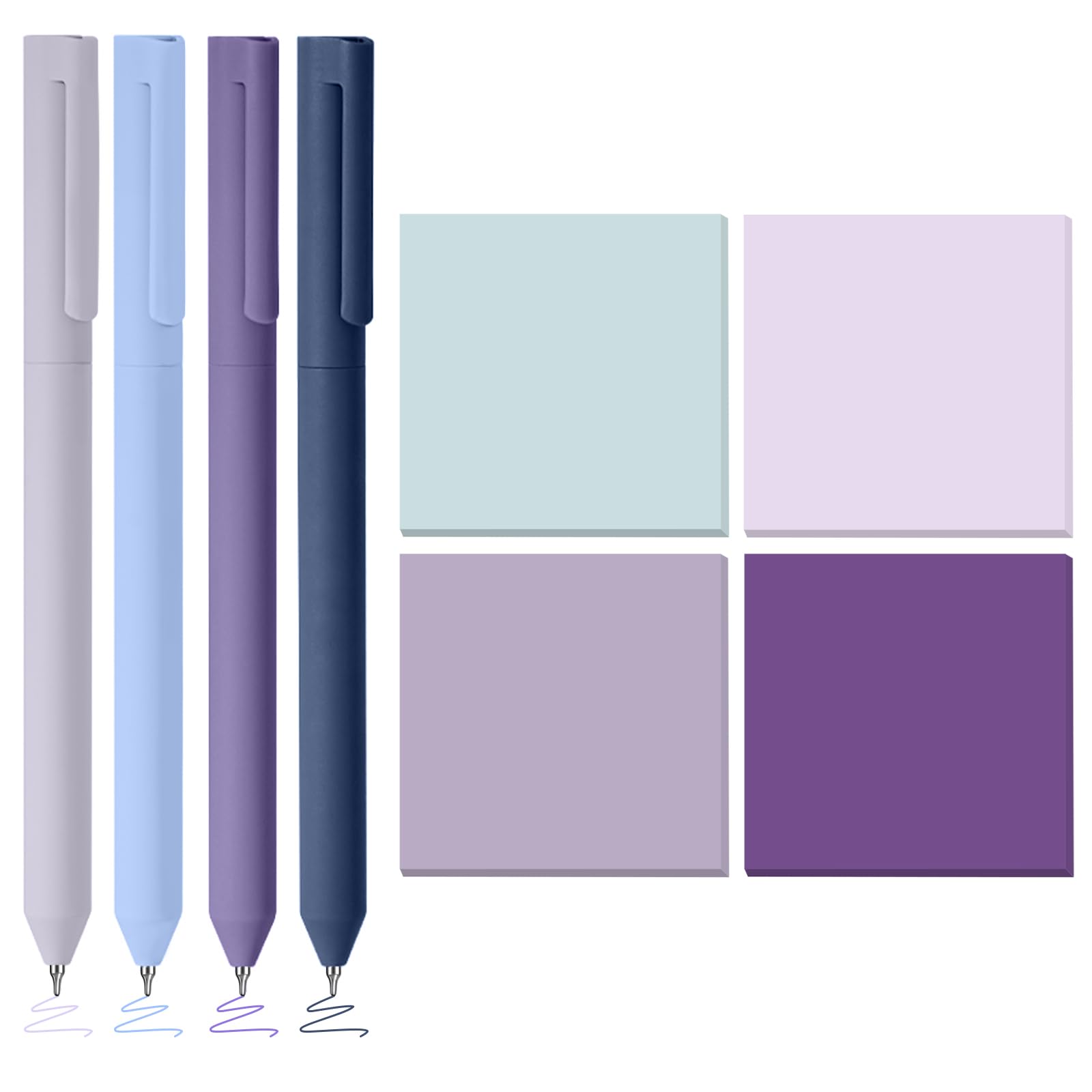 BAYTORY 320 Sheets Gradient Sticky Notes, 4 Pcs Rotatable Colored Gel Pens, Aesthetic Self-Stick Note & Multicolored Ink Pen, Colorful Memo Pads Easy