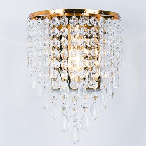 FRIXCHUR 2 Stück Kristall-Wandleuchte Modern | E14 Fassung Gold Design – K9-Kristall für Wohnzimmer, Schlafzimmer, Flur & Treppenhaus