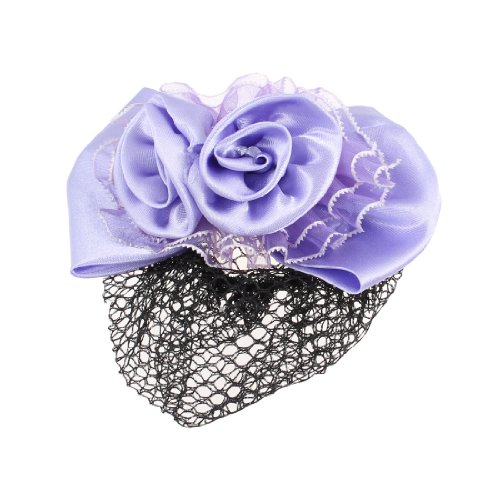 uxcell Lady Rhinestone Decor Light Purple Bowknot Shape Barrette Hair Clip w Snood Net