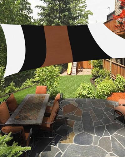 Black Brown Whte Sun Sail Shades Rectangle Canopy,Sunlight Block Heavy Duty Curved Backyard Shade Cover,Waterproof Sun Shades for Patios Garden Outdoor,8'x10' Boho Geometric Tribal Stripes Modern