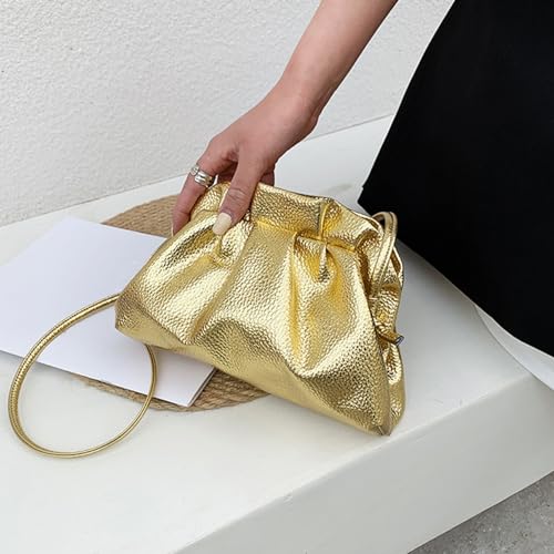 Women'S Metallic Ruched Cloud Bag Fashion Soft Vegan Dumpling Clutch Evening Bag Purse for Party Prom3