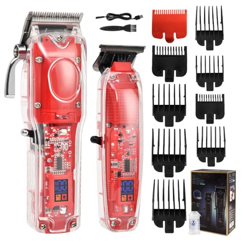 Cortapelos profesional para hombres, juego de cortadora de pelo y recortadora con pantalla LED, 8 peines de límite, kit de corte de pelo inalámbrico, máquinas eléctricas de corte de pelo (rojo)