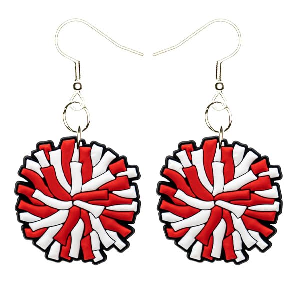 Cheerleader Earrings Silver Plated Fishhooks Hypoallergenic Yazzle Dazzle Sports Red Pom Pom
