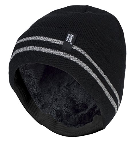 HEAT HOLDERS - Mens Hi Vis Thermal Insulated for Cold Winter Reversible Knit Cap 3.4 tog One Size (One Size, Black)
