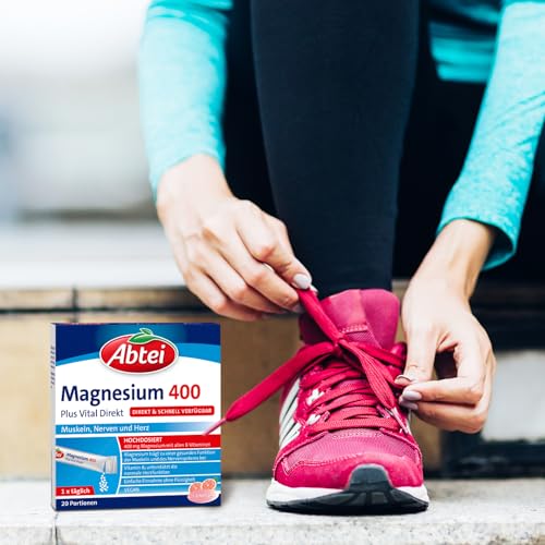 Abtei Magnesium 400 Plus Vital Direkt - für Muskeln, Nerven und Herz - mit allen B-Vitaminen - Hochdosiert - Vegan - Mit Grapefruit-Geschmack - 20 Sachets