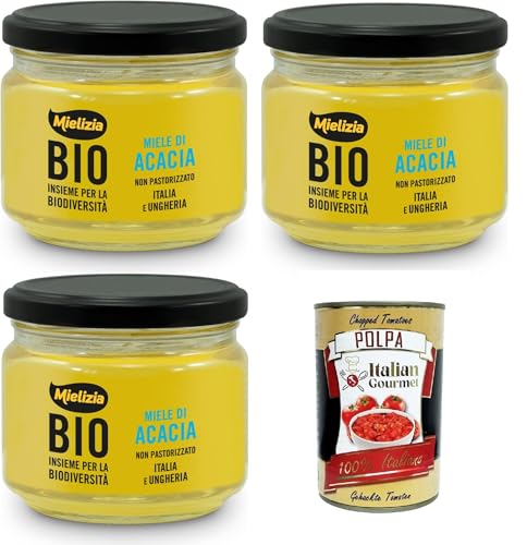 Mielizia Miele Di Acacia Non pastorizzato miel de acacia sin pasteurizar 3 x 300 g + Polpa italiana Gourmet 400 g