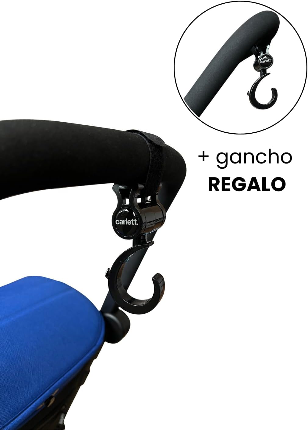 Close-up of the Carlett accessory hook attached to a handle