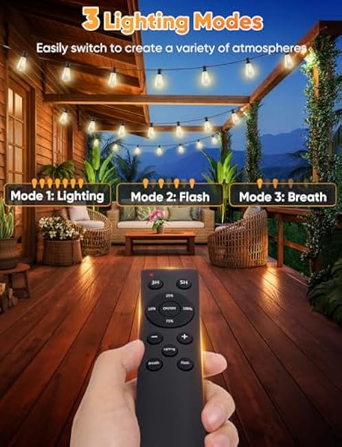 Brightever 120FT LED Outdoor String Lights with Remote, Patio Lights Outdoor Waterproof with 36+2 Shatterproof ST38 LED Bulbs, Dimmable Outside Hanging Light for Porch, Garden, Backyard, Cafe, 2700K
