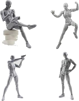 Action Figures PVC Model (Grey Color) with Box Drawing Figure Models for Artists(Female+Male)
