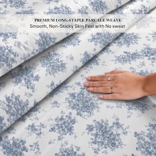 Image of Jaipur Weaves Cotton Percale King Size Bedsheet 108x108 Super King, 100% Pure Cotton Bed Sheet with 2 Pillow Covers, 300 TC Soft Breathable Floral Design Bedding (Blue Meadows, Super King)