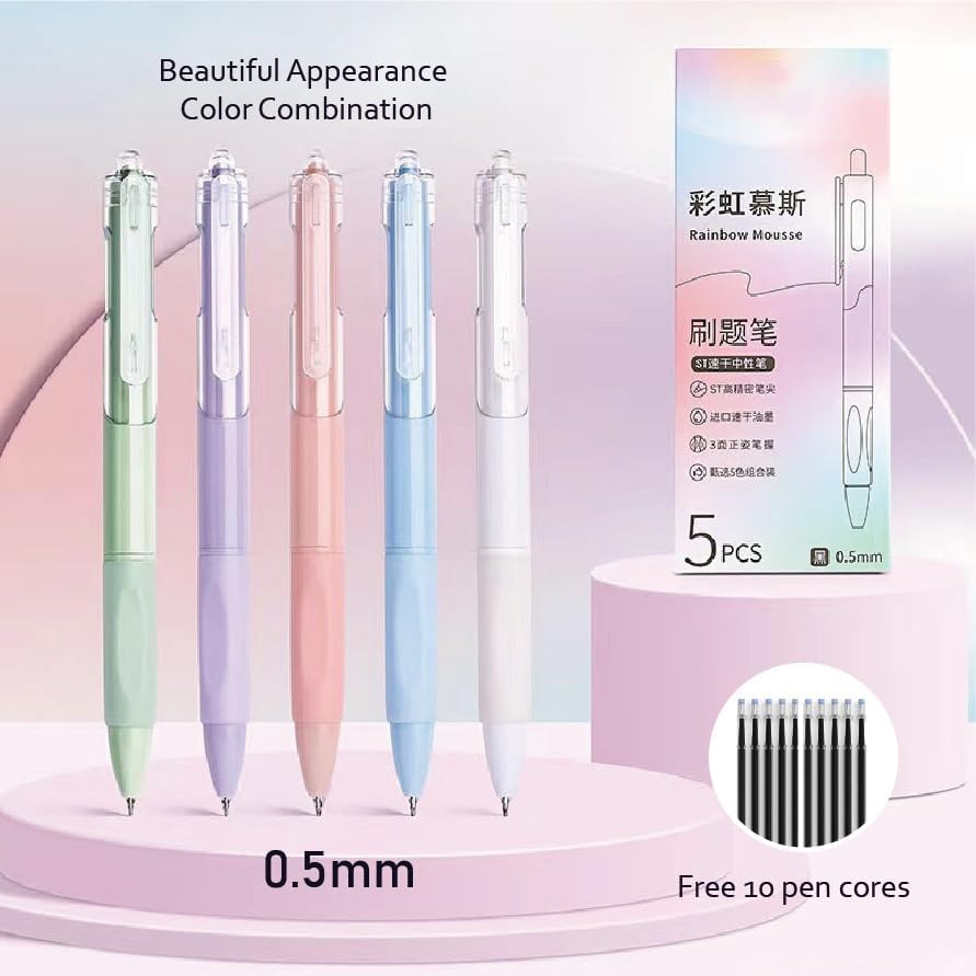 39PCS Macaron color School Supplies set，5 ballpoint pens，notebooks, pencil cse, sticky notes ，6mechanical pencil，2Correction Tapes，4fluorescent pens - Image 4