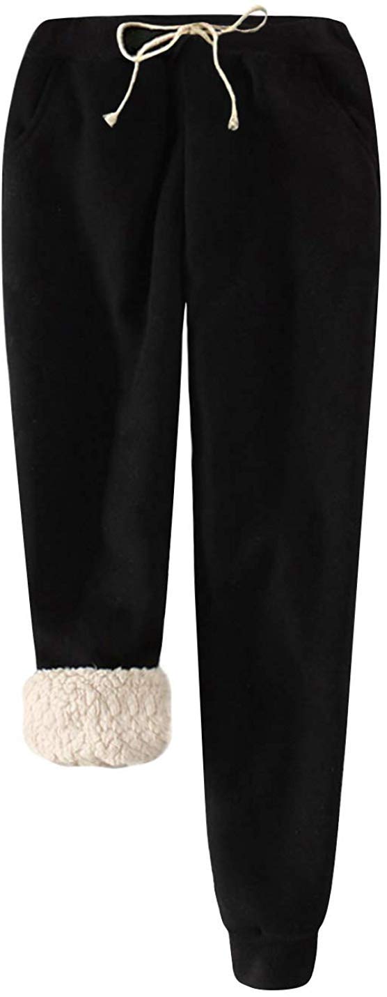 Lazutom Women's Black Warm Sherpa Lined Athletic Sweatpants Winter Active Running Jogger Fleece Pants (Uk 4, )