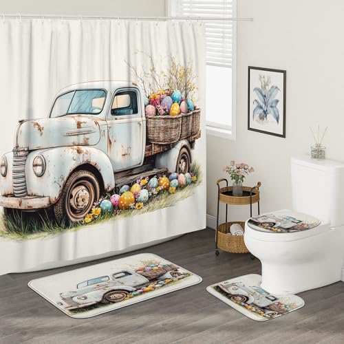 Rideau de douche de Pâques avec ensemble complet de tapis pour sécuriser et décorer le bain - 3