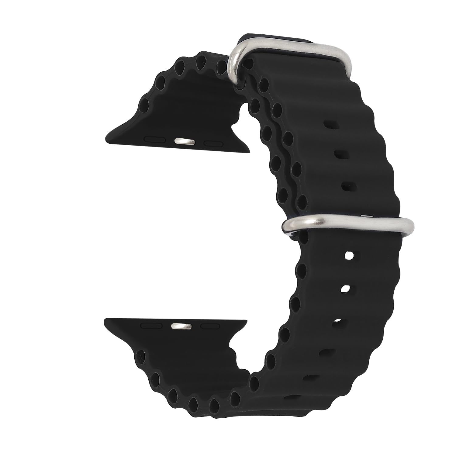amazon basics Watch Strap, Secure Fit, Adjustable, Comfortable, Stylish, Compatible with Apple Watch Series Ultra/SE/8/7/6/5/4/3/2/1 42mm, 44mm, 45mm and 49mm (Ocean Sports Band, Silicone, Black)