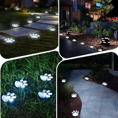 Luces solares de huellas de patas con diseño impermeable pack de 4 focos LED para césped 8