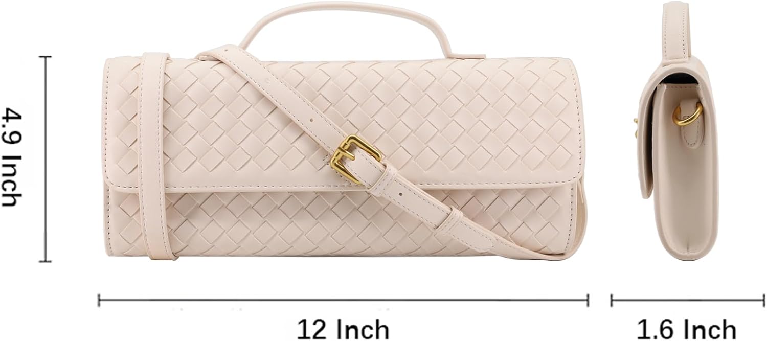 Woven Clutch Purse for Women Designer Shoulder Handbag Leather Crossbody Evening Bag with Detachable Chain
