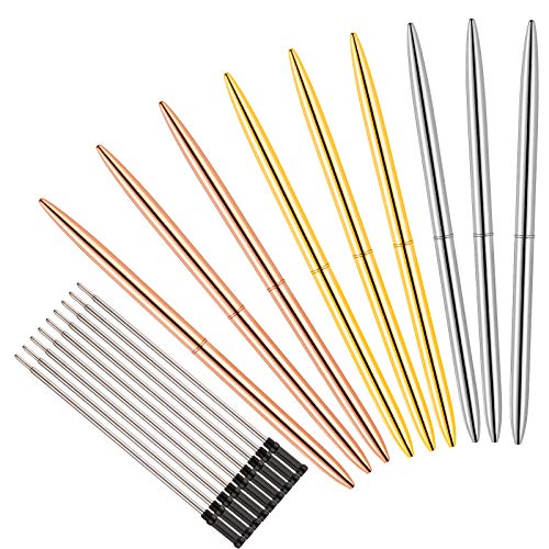 Whaline 18 Metallic Ballpoint Pen With Refills Retractable Ballpoint Pens Black Ink, Slim Twist, Nice School Prize, Stationery Gift for Business Office Students Christmas, Gold, Silver, Rose Gold