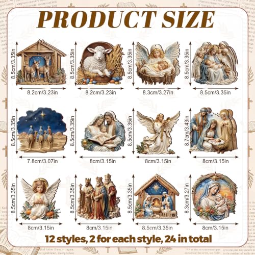 Image of Vercraft 24 Pcs Nativity Scene Ornaments for Christmas Tree Wooden Religious Xmas 3D Decorations Christian Angel Scene Hanging Ornaments Gifts for Christian Christmas Yard Garden Outdoor Home Decor