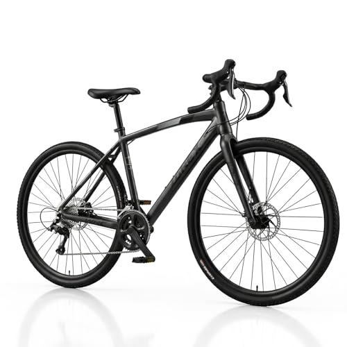 ZUREX 700c Road Bike 21 Speed Dark Gray Drop Bar Bicycle Lightweight Aluminum Alloy Frame Disc Brake Racing Bike with Wanda Compass Tires