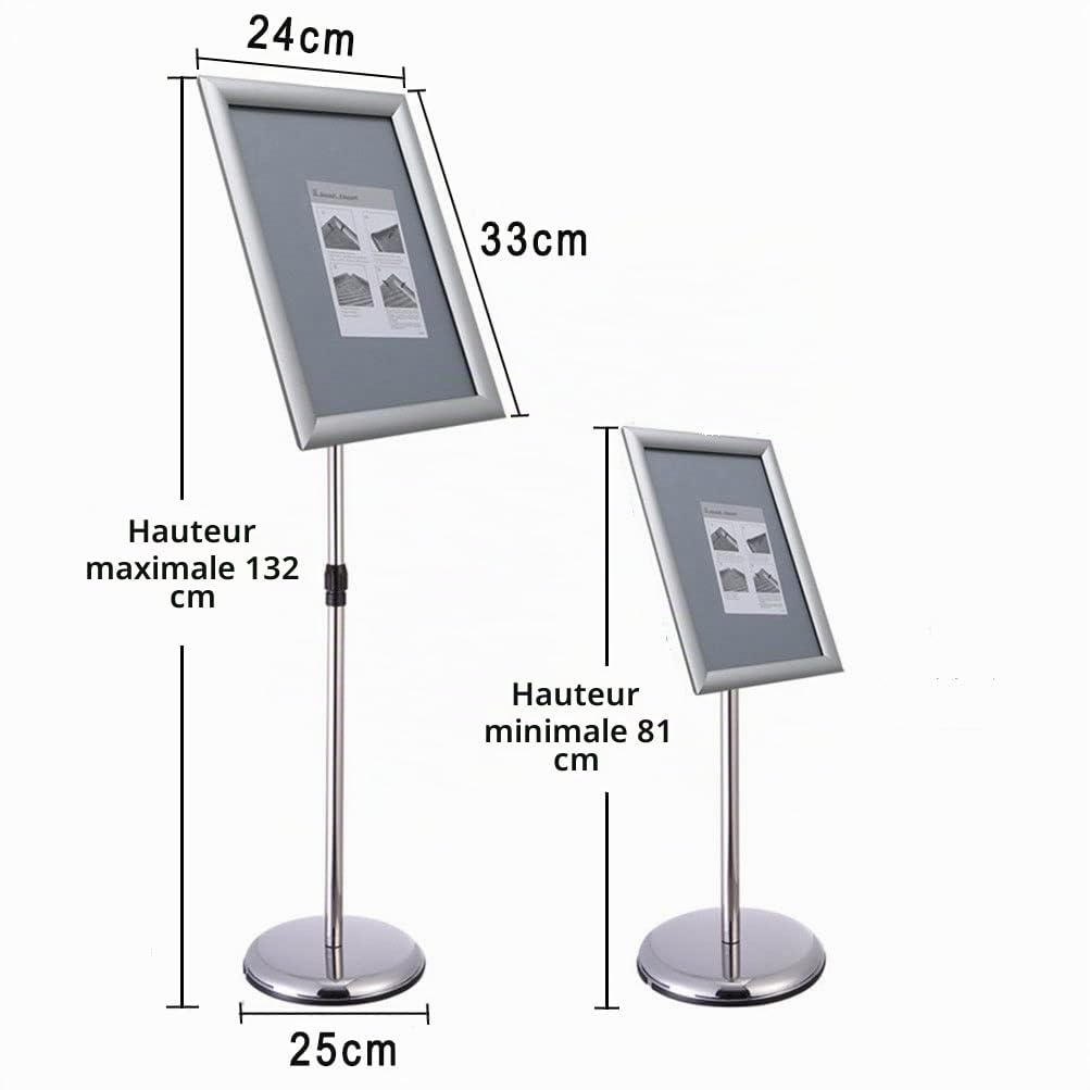Porte Affiche A4 sur pied Présentoir A4 Support pour Affiche Porte-Affiche, Support de signe en alliage d'aluminium, Argent