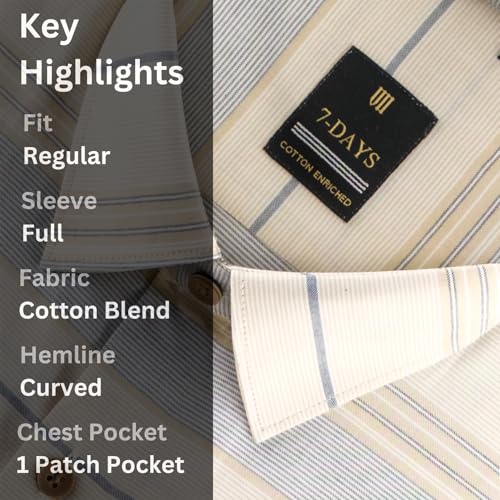Image of 7-DAYS Men's Premium Striped Formal Shirt - Cotton Rich, Regular Fit, Full Sleeve, with Pocket, Wrinkle Resistant - Stylish Office & Everyday Wear.