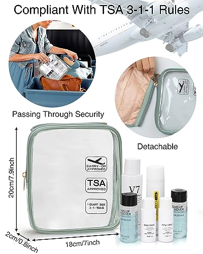 Relavel Travel Toiletry Bag for women with Detachable TSA Approved Toiletry Bag, Compact Hanging toiletry bag with Small Carry On 3-1-1 Clear Waterproof Travel Bags for Toiletries (Green,Small)2