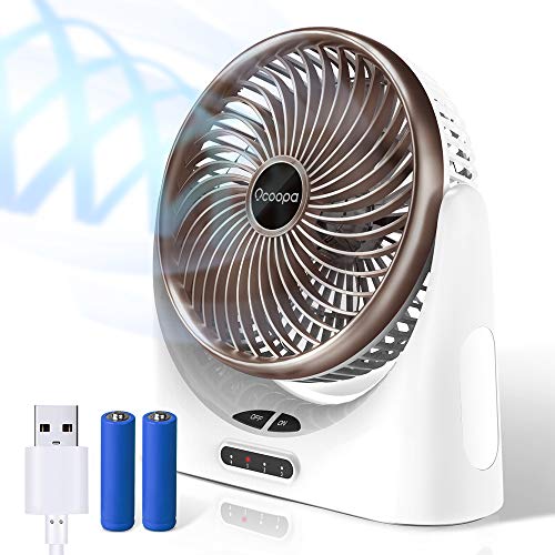 Powerful Desk Fan USB, 4000mAh Battery Operated Small Desk Fan, Portable Personal Mini Table Fan with USB Rechargeable Battery, Electric Fan for Office Outdoor Sport Household Traveling Camping, Brown