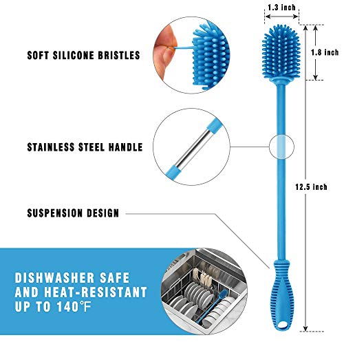 Image of Silicone Bottle Cleaning Brush with Long Handle, Water Bottle Cleaner for Baby Bottles, Hydro Flask, Sports Bottle, Vase, Glassware, Perfect for Smaller Diameter Bottle Openings (Qty 1)