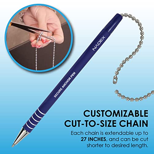 Nadex Ball And Chain Security Pen Set | 4 Pens, 1 Adhesive Mount, And 5 Refills (Blue) #TOP2