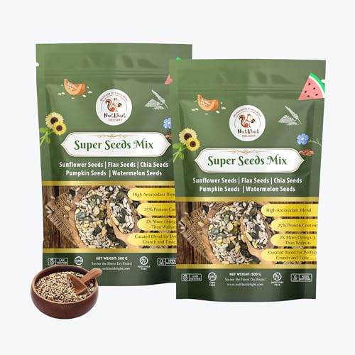 Image of NutKhut-Delight Super Seeds Mix 1000g | Chia + Pumpkin + Flax + Watermelon + Sunflower - Mix Seeds | Rich in Protein, Magnesium & Phosphorus | Mixed Seeds for Eating