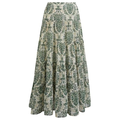 CHICWISH Women Chiffon Maxi Skirt Damask Print Elastic High Waist Tiered Pleated Flowy Long Skirt4