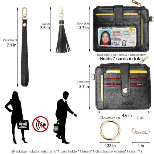 Image of COOLANS Silicone Bracelet Wristlet Wallet Credit Card Holder RFID,ID Window,Key Ring Tassel,Slim Wallet Women Keychain Purse