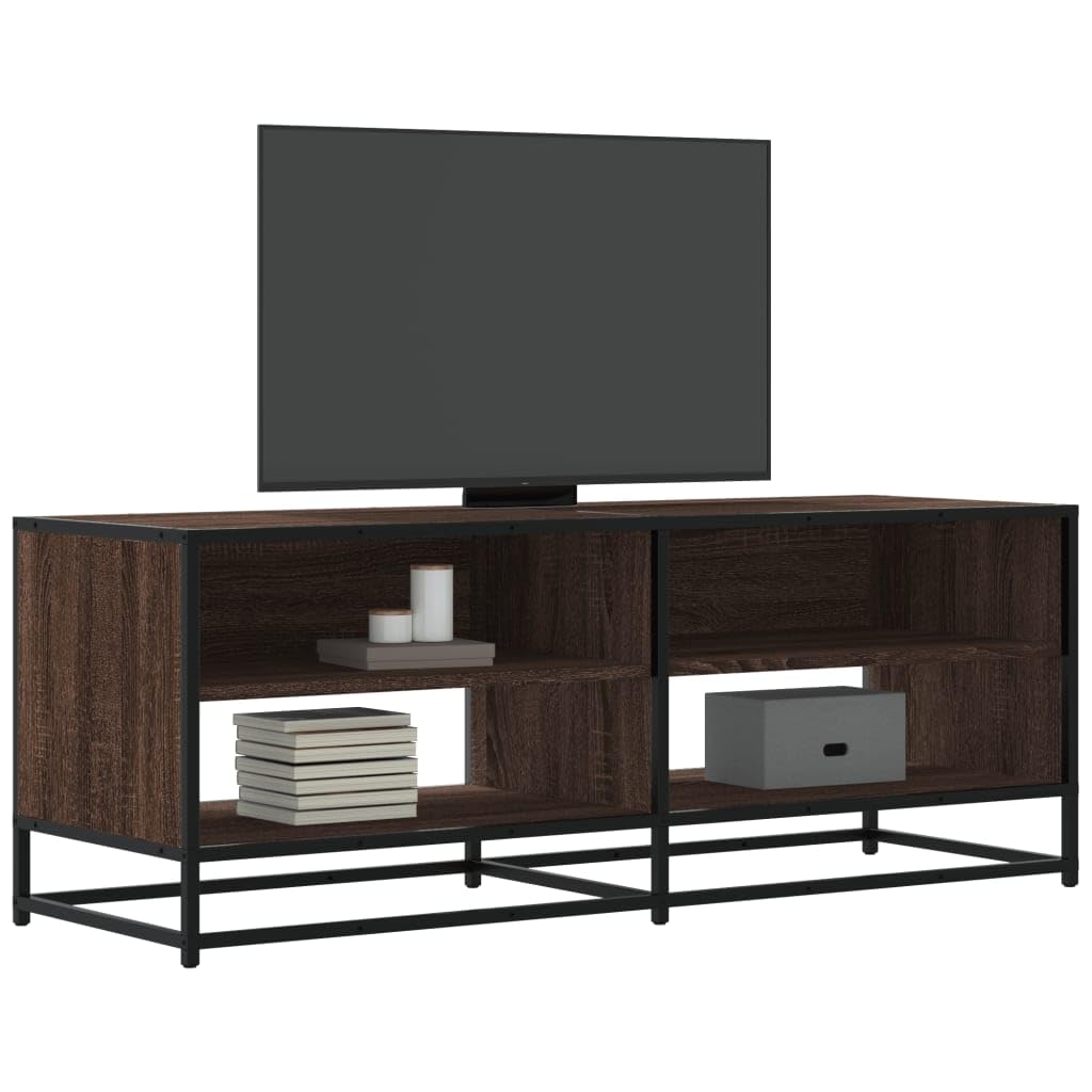 Mobile TV marrone effetto rovere, 120,5 x 40 x 46 cm, in legno e metallo, con vano portaoggetti, per soggiorno, camera da letto, home theater, ripiano stabile, canalina per cavi