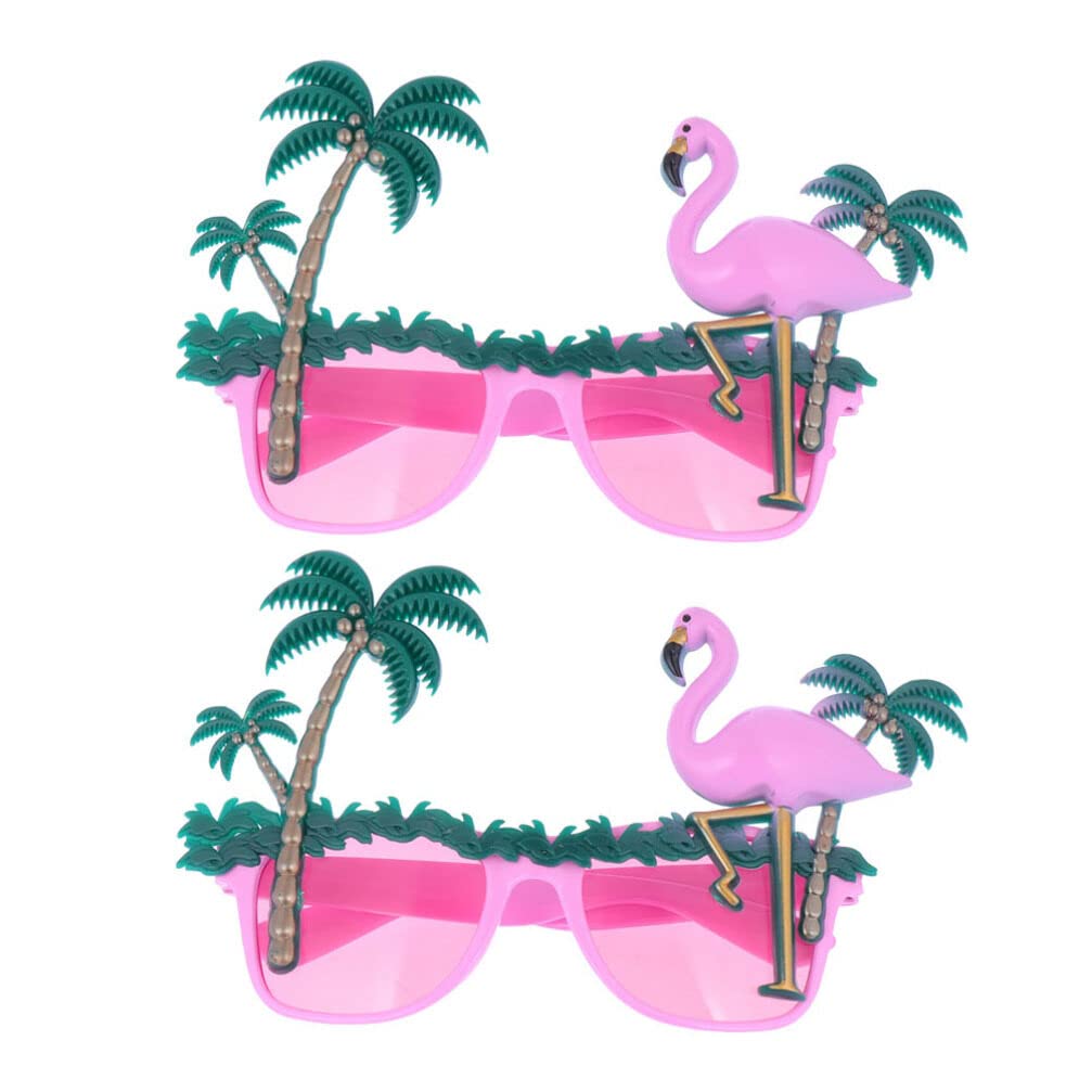 Abaodam 2Pcs Flamingo Sunglasses Coconut Tree Eyeglasses Hawaiian Tropical Photo Props for Luau Party Dancing Beach Events Accessories