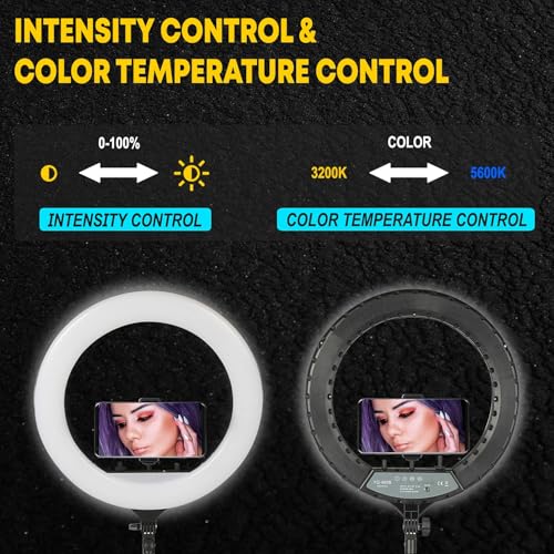 Image of LED Ring Light Kit 18'' Inch with Tripod Stand, Selfie Circle Light, Phone Holder, USB Powered, 3 Light Modes (Ring Light 18 inch Inch with 7Ft Stand)