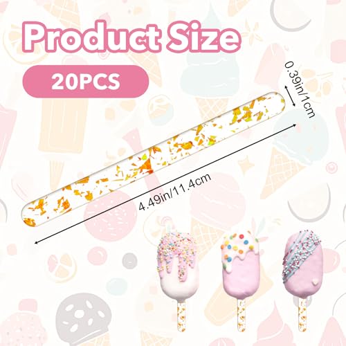 20 Stück Eisstiele Wiederverwendbar, Acryl-Eisstiele, Eisstiel Acryl Gold Für Eislutscher Und Diy Kuchenherstellung