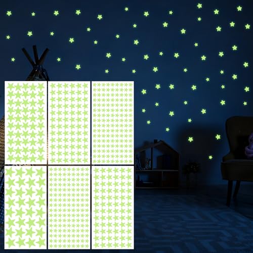 Glow In The Dark Star Stickers 514 PCS Glow In The Dark Stars for Ceiling Light Green Glowing Stickers for Ceiling and Wall Self-Adhesive Wall Decoration Sticker Decal for Kids Bedding Room Nursery